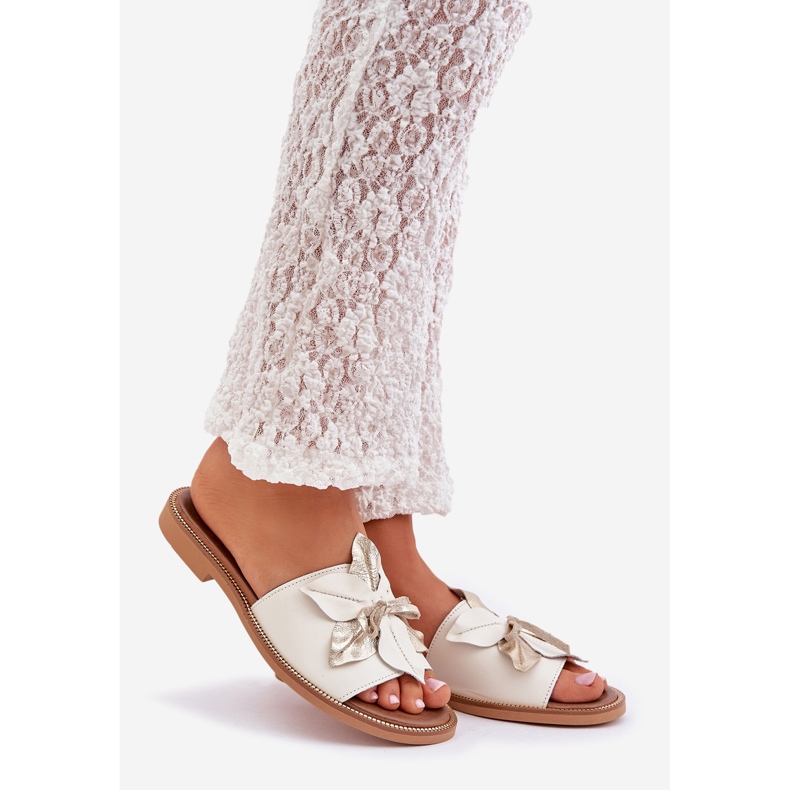 Papuče s ukrasom prirodna koža Zazoo 3667 bijela 1