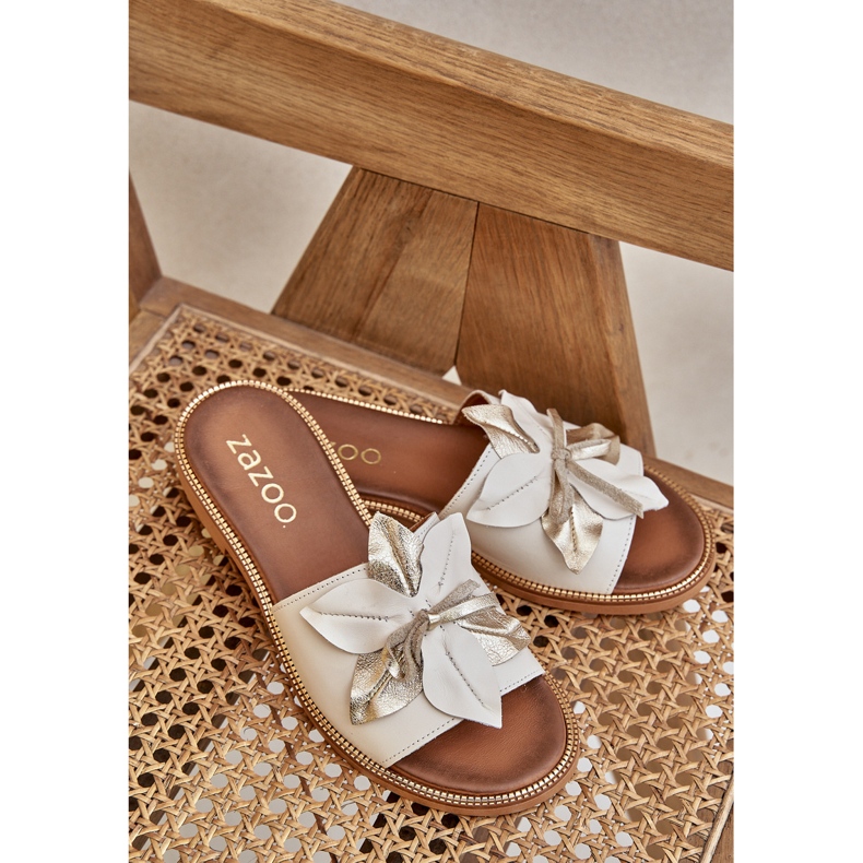 Papuče s ukrasom prirodna koža Zazoo 3667 bijela 2