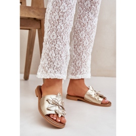 Papuče s ukrasom prirodna koža Zazoo 3667 Zlotys zlatni 2