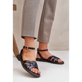 Ženske kožne sandale s ravnim potpeticama Zazoo 3688 crno 2