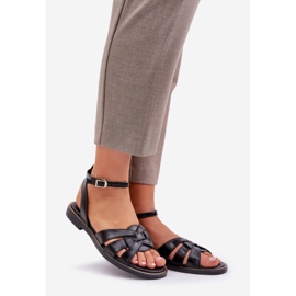 Ženske kožne sandale s ravnim potpeticama Zazoo 3688 crno crna 1