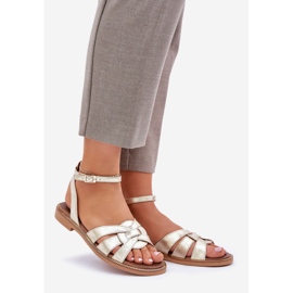 Ženske kožne sandale s ravnim potpeticama Zazoo 3688 Zlotys zlatna 1