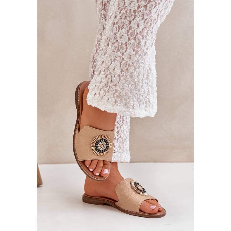 Lewski Shoes Kožni jastuci s ravnim -lewski 3047/o bež smeđa 2