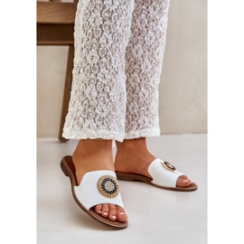 Lewski Shoes Kožni prelepovi s ravnim -dekoracijama Lewski 3047/O bijela 1