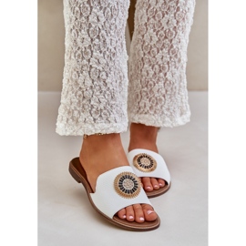 Lewski Shoes Kožni prelepovi s ravnim -dekoracijama Lewski 3047/O bijela 2