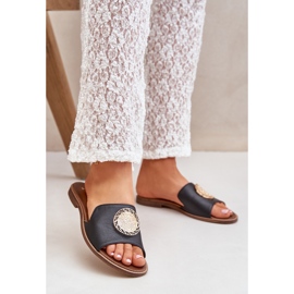 Kožne zaklopke s ravnim ukrašenim ukrasom zazoo 3047/o crni crna 1