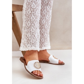 Kožne zaklopke s ravnim ukrašenim ukrasom zazoo 3047/o bijeli bijela 2