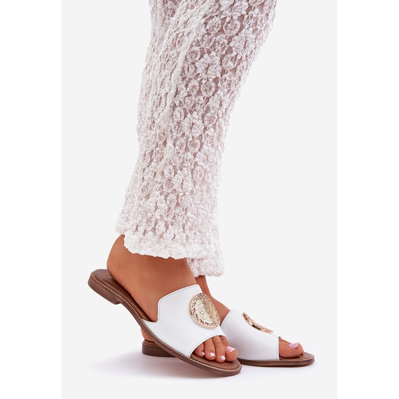 Kožne zaklopke s ravnim ukrašenim ukrasom zazoo 3047/o bijeli bijela 1