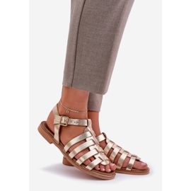 Kožne sandale s ravnim potpeticama Zazoo 3686 Zlotys zlatna 1