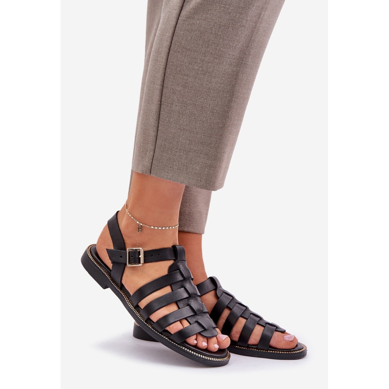 Kožne sandale s ravnim potpeticama Zazoo 3686 crna crno 1