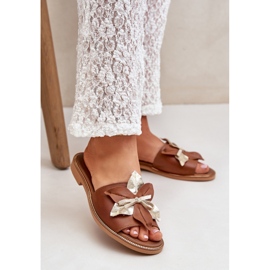 Papuče s ukrasom prirodna koža Zazoo 3574/Z Camel smeđa 2