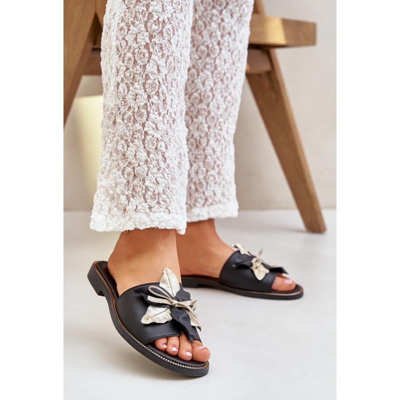 Papuče s ukrasom prirodna koža Zazoo 3574/z crna 2