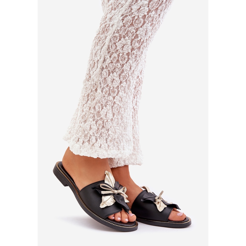 Papuče s ukrasom prirodna koža Zazoo 3574/z crna crno 1