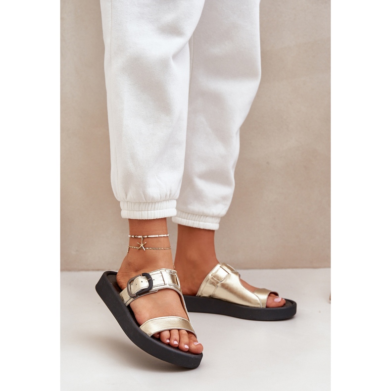 Zazoo Ženske kožne papuče na platformi Zloty za Zloty Zloty zlatna 2