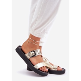 Zazoo Ženske kožne papuče na platformi Zloty za Zloty Zloty zlatna 1