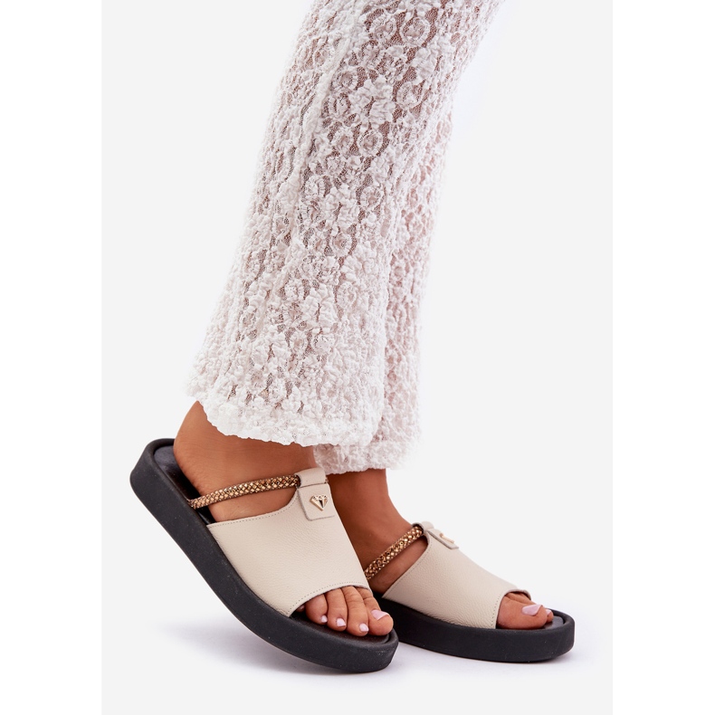 Zazoo 2896 Ženske kožne papuče bež 1