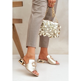 Laura Messi Elegantna kožna ženska niska. zlatni 2