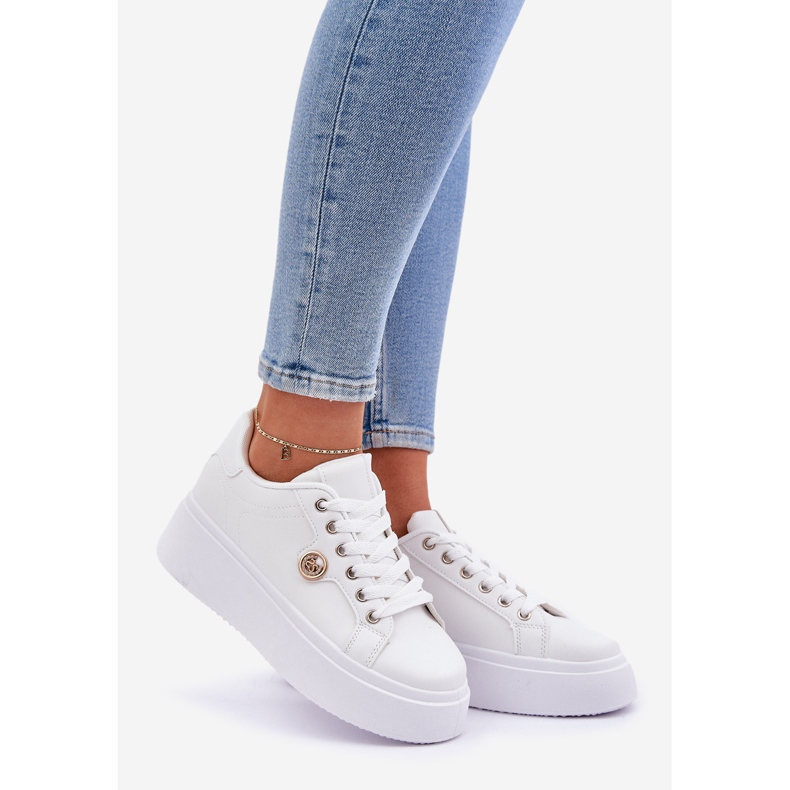 Eko kožne tenisice na platformi sa zlatnim detaljima bijelim bijela 1