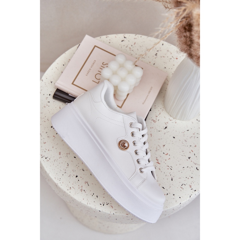 Eko kožne tenisice na platformi sa zlatnim detaljima bijelim bijela 2