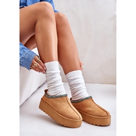 Ženske papuče na platformi s vezom deve bež 5