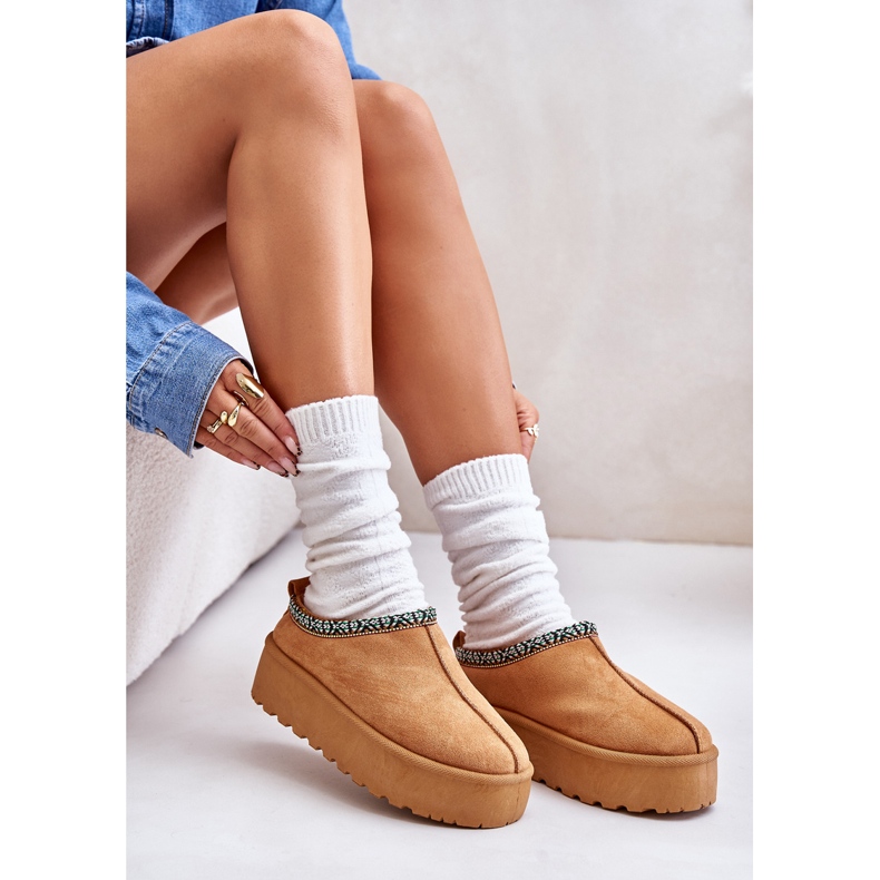 Ženske papuče na platformi s vezom deve bež 5