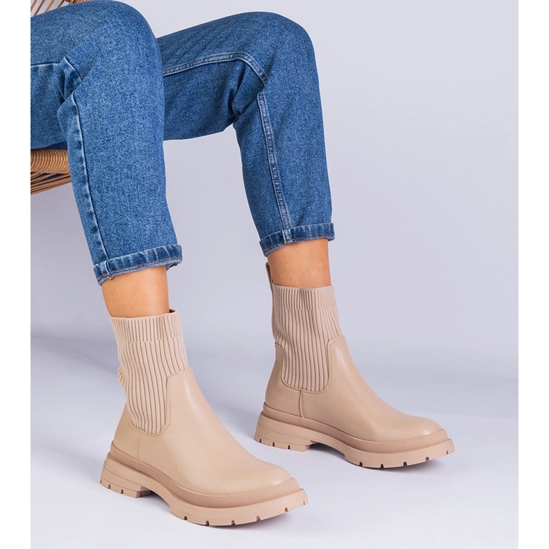 Smeđe čizme s materijalom bež gornjeg dijela smeđa 1