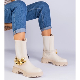 BEIGE čizme za gležnjeve ukrašene masivnim lancem bež 1