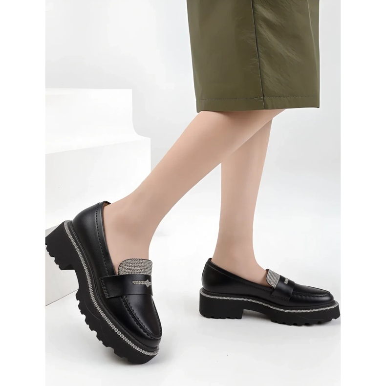 Ženski dijamantni crni loaferi crna 1