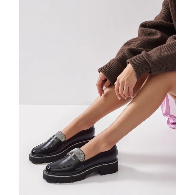 Ženski dijamantni crni loaferi crno 2