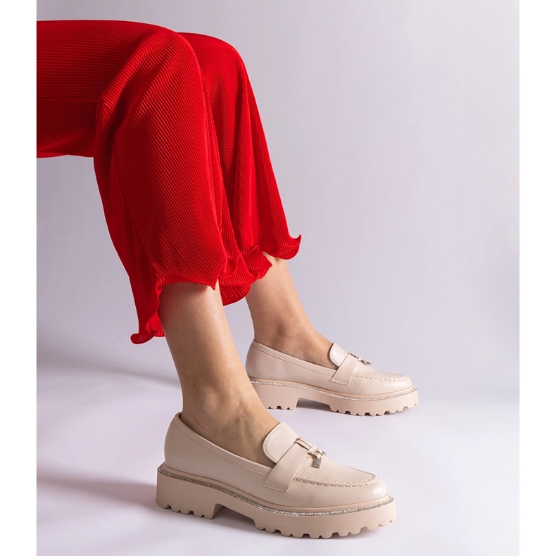Beige Eco -leather Loafers ukrašen cirkonima bež 1