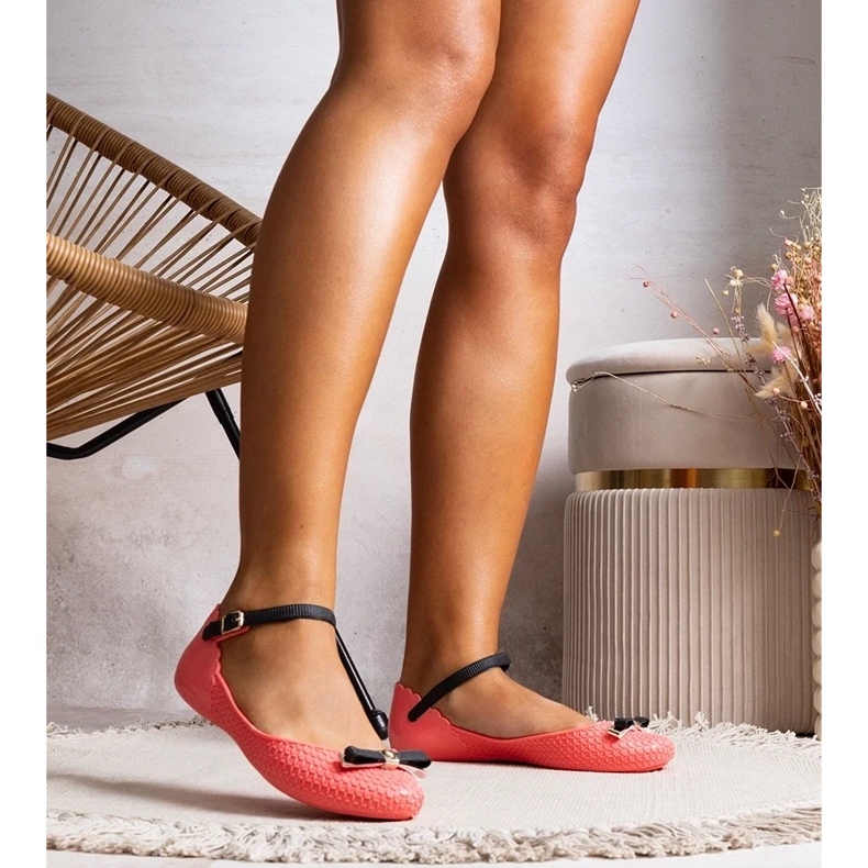 D/GMR Ženske balerine ružičaste s gumom s lukom i kopčama ružičasta 2