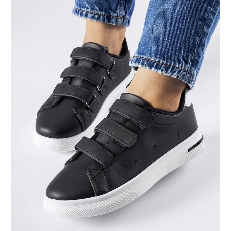 D/GMR Crne tenisice pričvršćene čičak paré - bijeli potplat crna 2