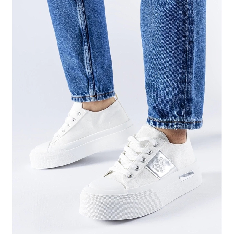 D/GMR Bijelo-srebrne Lawton tenisice s platformom bijela 2