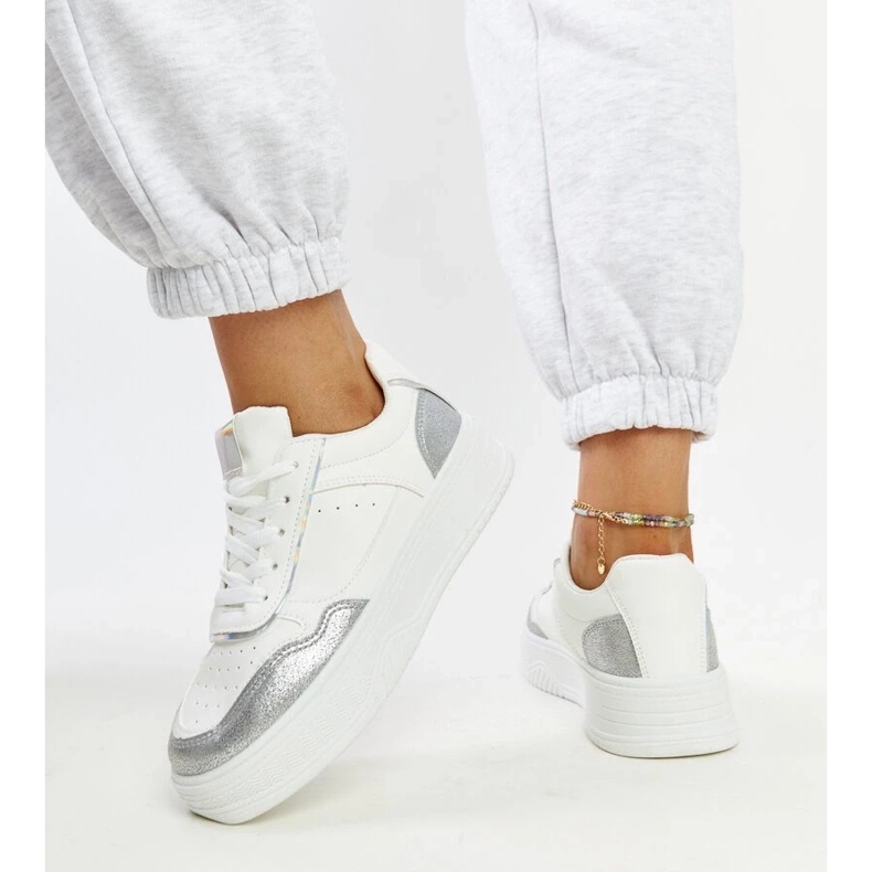 D/GMR Bijelo srebrne tenisice s debelim Rumai potplatom bijela 2