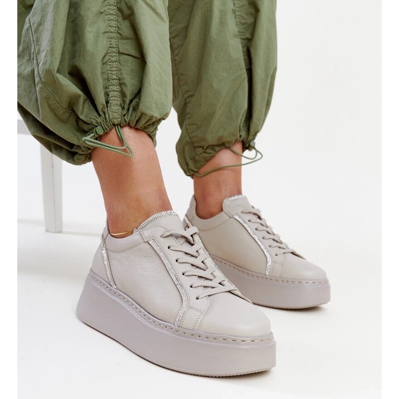 Tamno bež kožne tenisice sa kamenčićima Karino 2