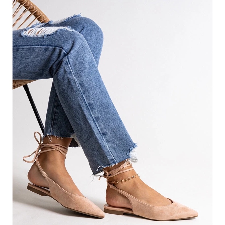 D/CEO Bež balerinke Leaia na vezanje s otvorenom petom 1