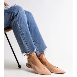 D/CEO Bež balerinke Leaia na vezanje s otvorenom petom 2