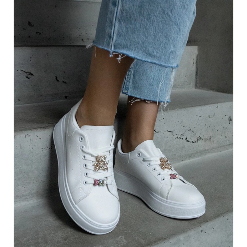 D/CEO Bijele platform tenisice ukrašene plišanim medvjedićem Mavien bijela 2