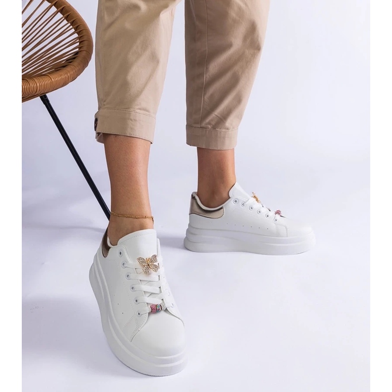 D/CEO Bijele tenisice na platformi ukrašeni aranžmanom leptira bijela 2