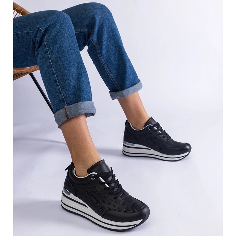 D/CEO Crne platform tenisice ukrašene šljokicama i metalik Ursula umetkom crno 1