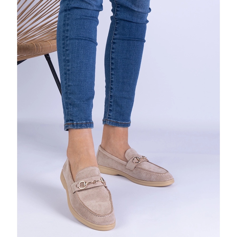 Smeđi otvoreni Ekozamszamowe Loafers sa zlatnim ukrasom smeđa 1