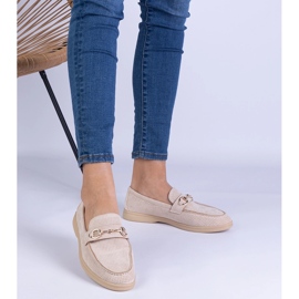 Bež otvoreni Ekozamzamowe Loafers sa zlatnim ukrasom 1