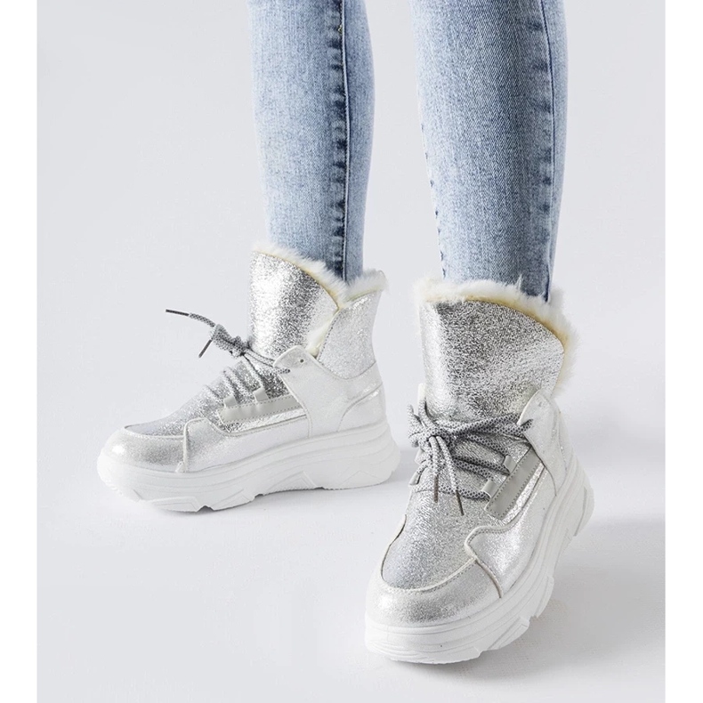 D/CEO Bijele i srebrne izolirane Stringer čizme za snijeg srebro 1