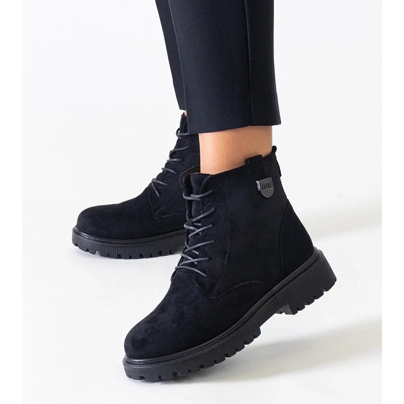 D/CEO Crne radničke čizme od eko brušene kože na Leonora platformi crna 2