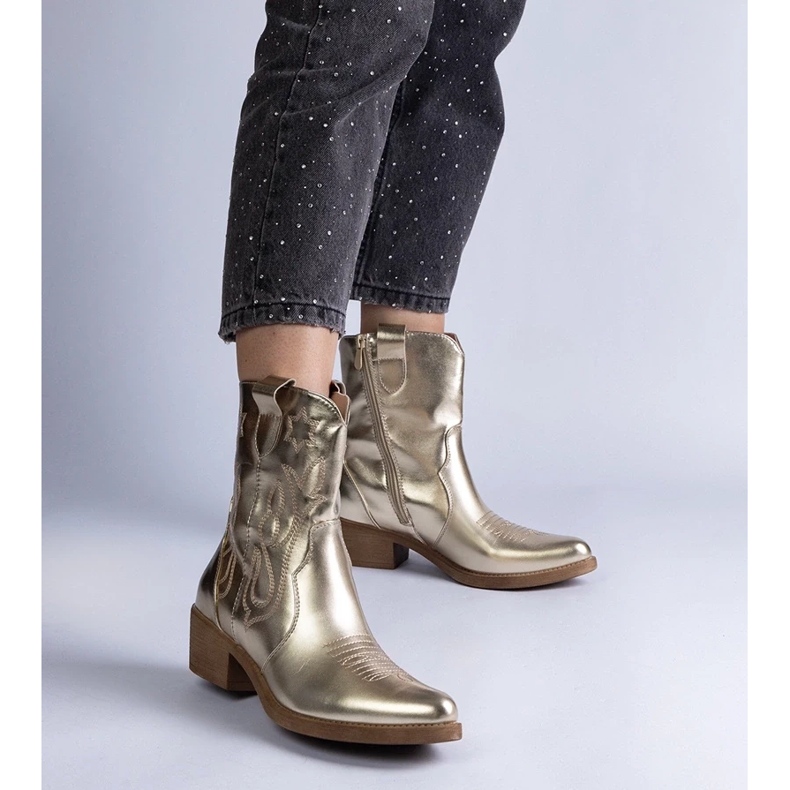 D/CEO Zlatne čizme ženske kaubojske čizme na Metalic Metalic Radeira zlatni 2