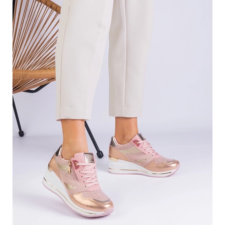 D/CEO Ružičaste sportske tenisice na platformi ukrašeni sjajem i metalnim evklad insert ružičasta 2