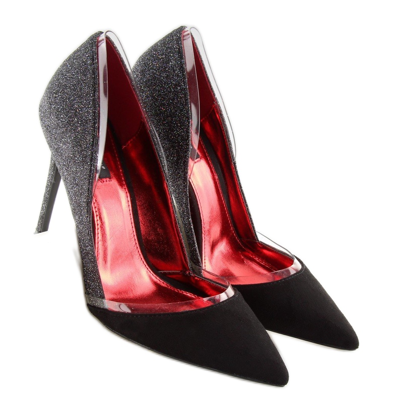 Crne brokatne štikle 5127 crne crna siva 1