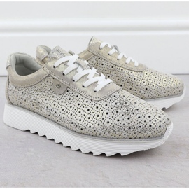 S.Barski Ženske kožne cipele na otvorenoj platformi Złote S. Barski LR51-927 zlatni 2