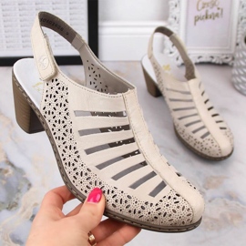 Rieker W RKR49B kožne sandale na visoku petu, bež 2