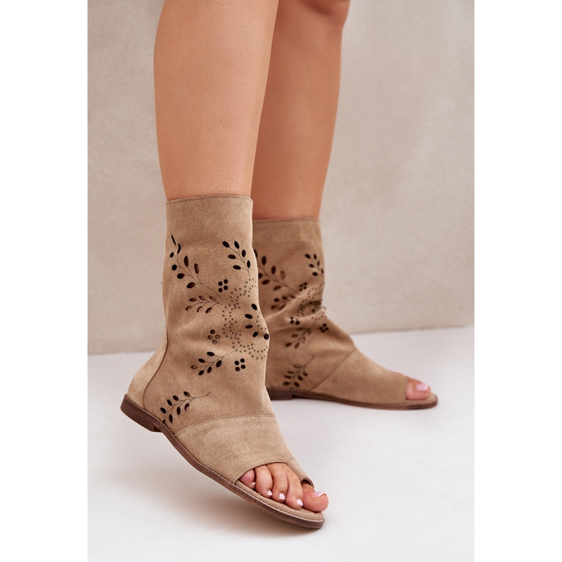 Zazoo 3437 Ženske sandale od brušene kože s gornjim zatvaračem, bež 2